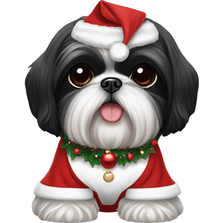 Black Shih Tzu wearing Christmas dress emoji