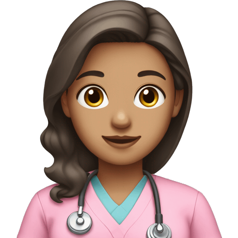 girl with middle part and dark brown hair in pink scrubs emoji