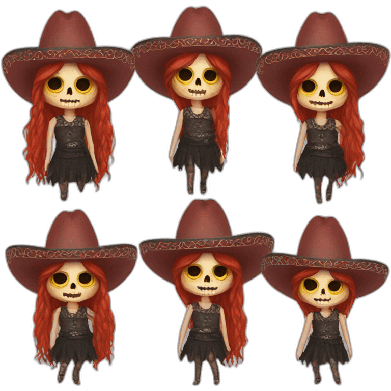 Full body Skull girl mexican red hair Sombrero indie rock emoji