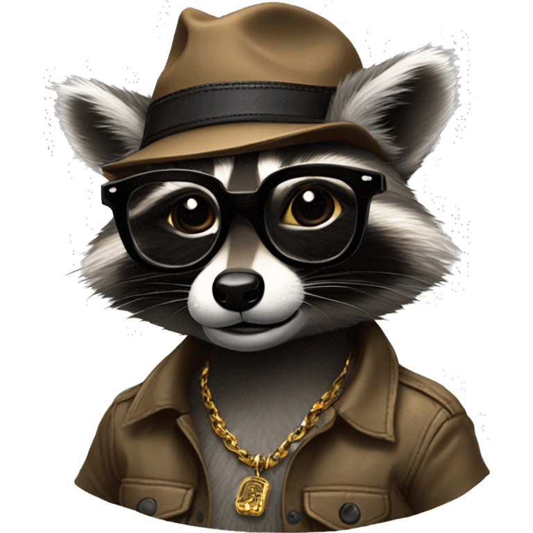 Strong raccoon with glasses, earings, tattoos, snap back hat emoji