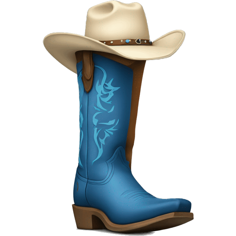 Tall blue cowboy boot with cowboy hat on top emoji