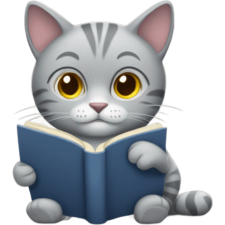 Grey cat reading a book emoji