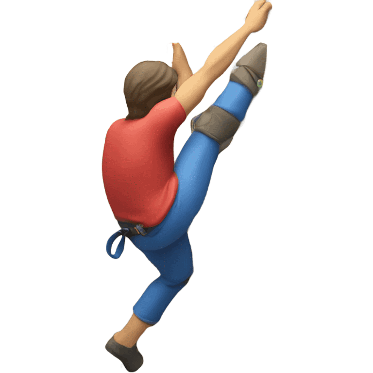 Indoor climbing wall with multicolor hand holds with a white man climbing up emoji