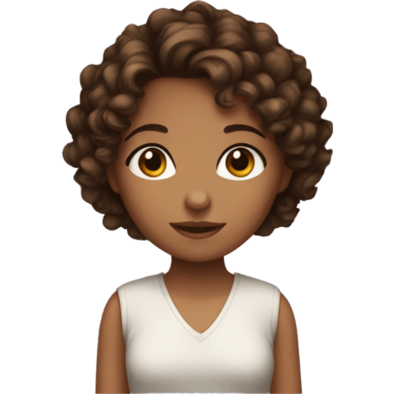 Girl With short brown Curly hair and dark brown eyes emoji