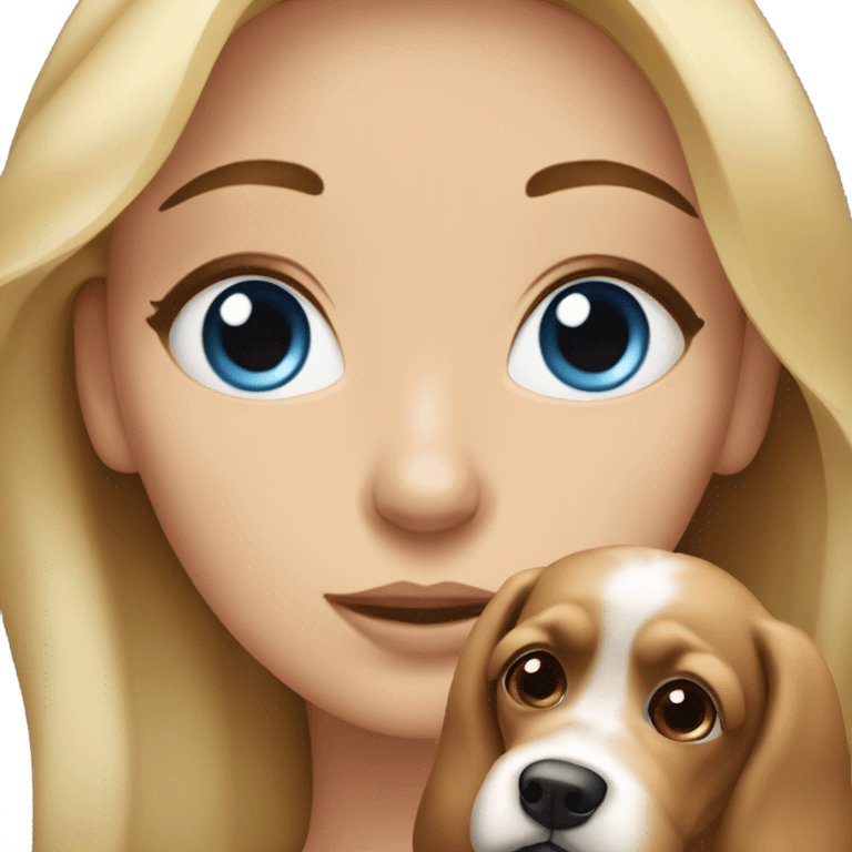 blue eyed blonde lady with brown Cockapoo dog emoji