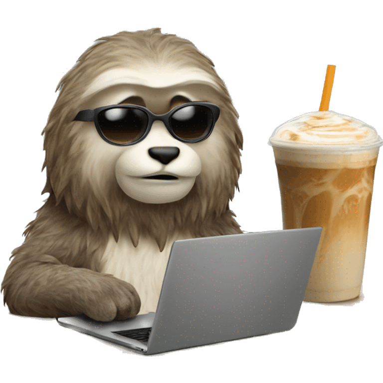 sloath with laptop and ice latte emoji