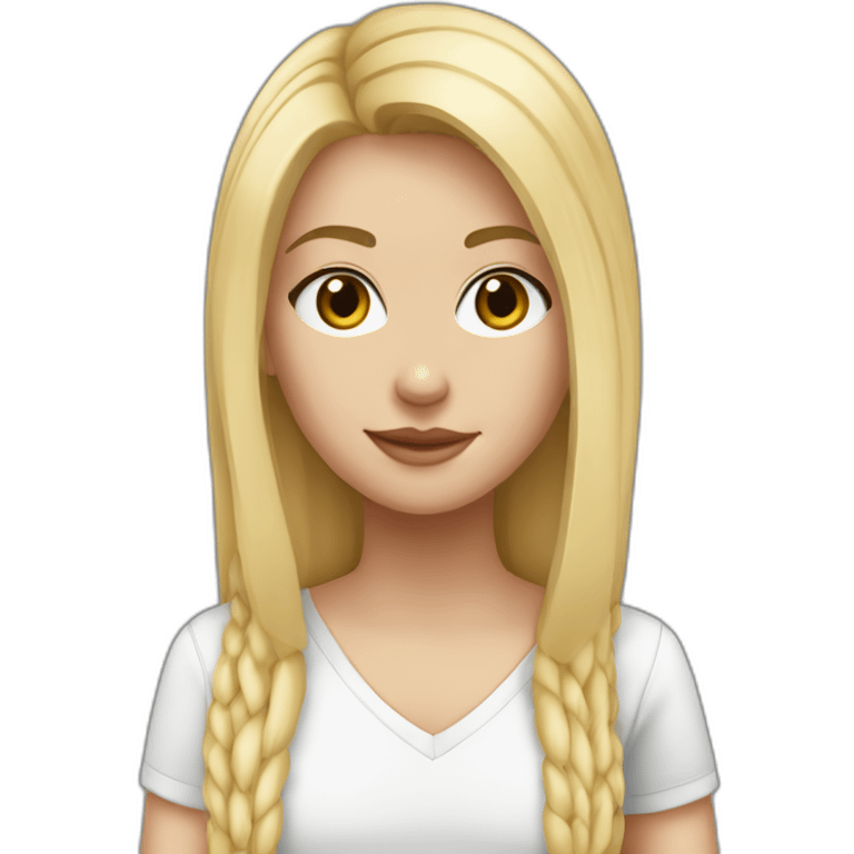 caucasian girl, long straight blonde, white v-neck laced top emoji