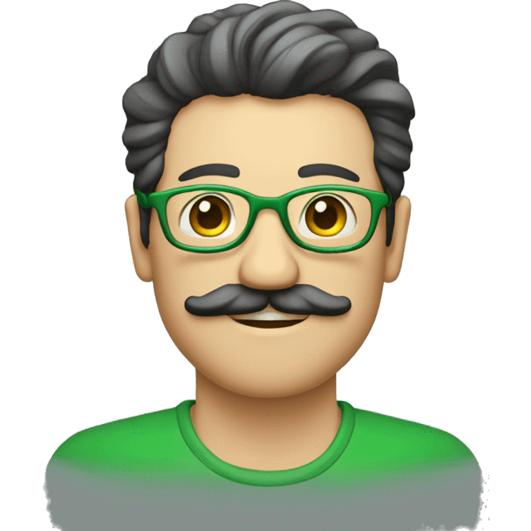 Hombre con bigote, con el pelo verde, unos lentes emoji