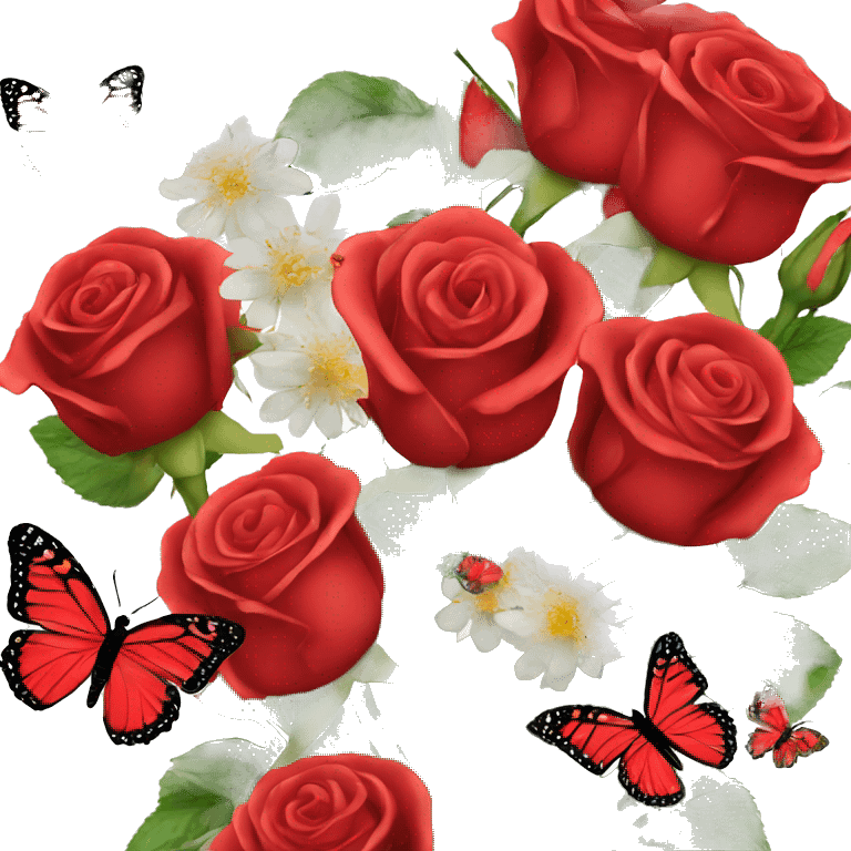 Red Roses bouquet with butterflies emoji