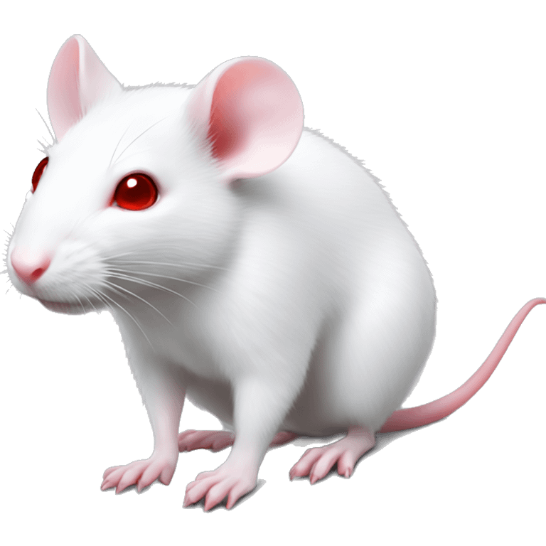 Realistic white rat with bright red eyes and baby pink tail and paws emoji