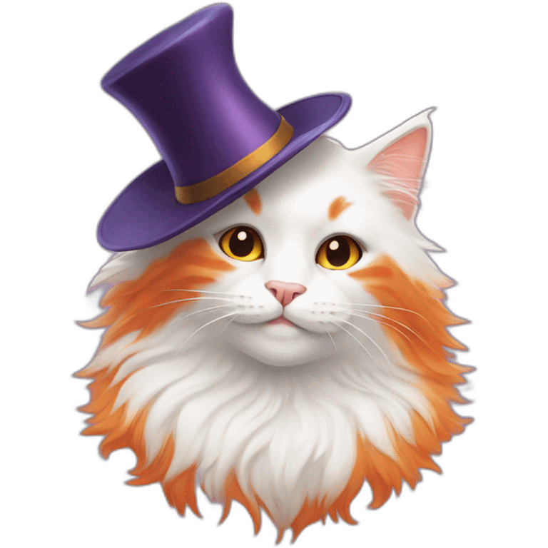 White-orange fluffy cat in magic hat emoji