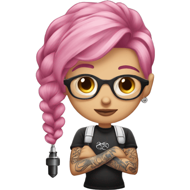 pink hair tattoo artist with tattoo holding tattoo machine emoji