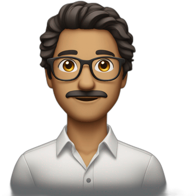 guy with curled mid long hair brune and glasses and small mustache emoji