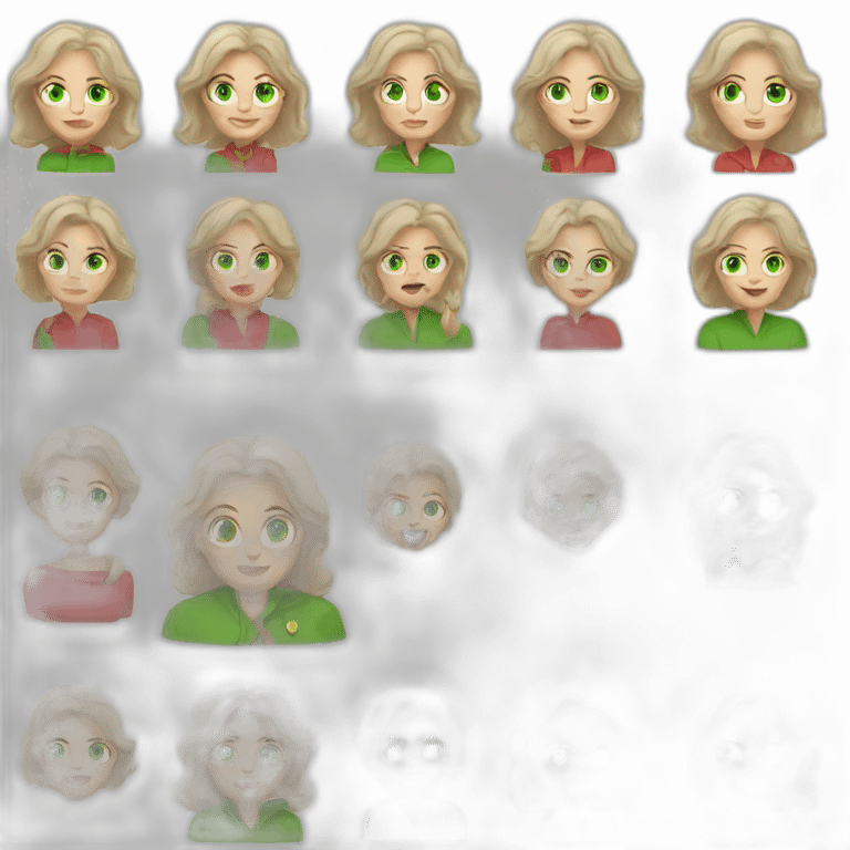 28 old women, white skin, long blond hair, green eyes, red shirt in a gray jacket emoji