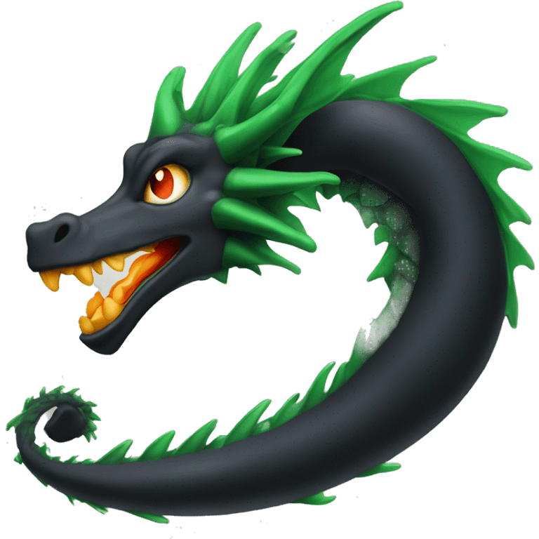 Dragón negro con ojos verdes y que largue  fuego verde de la boca  emoji