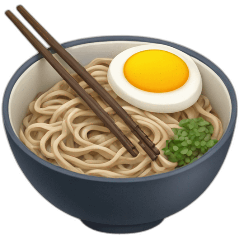 bowl of japanese buckwheat soba noodles with two chopsticks emoji