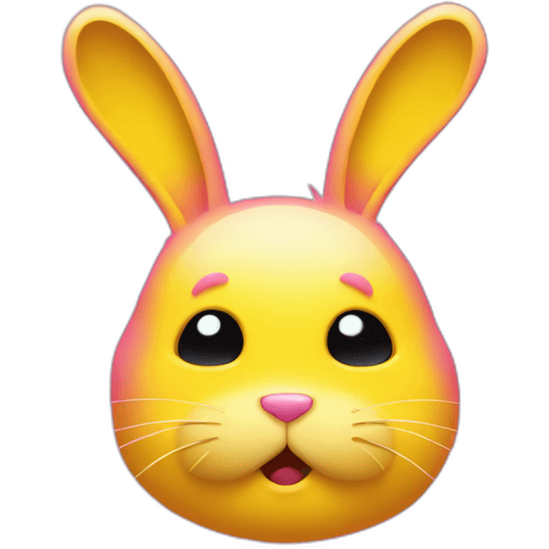 Pink rabbit frowning, wears teeshirt yellow emoji