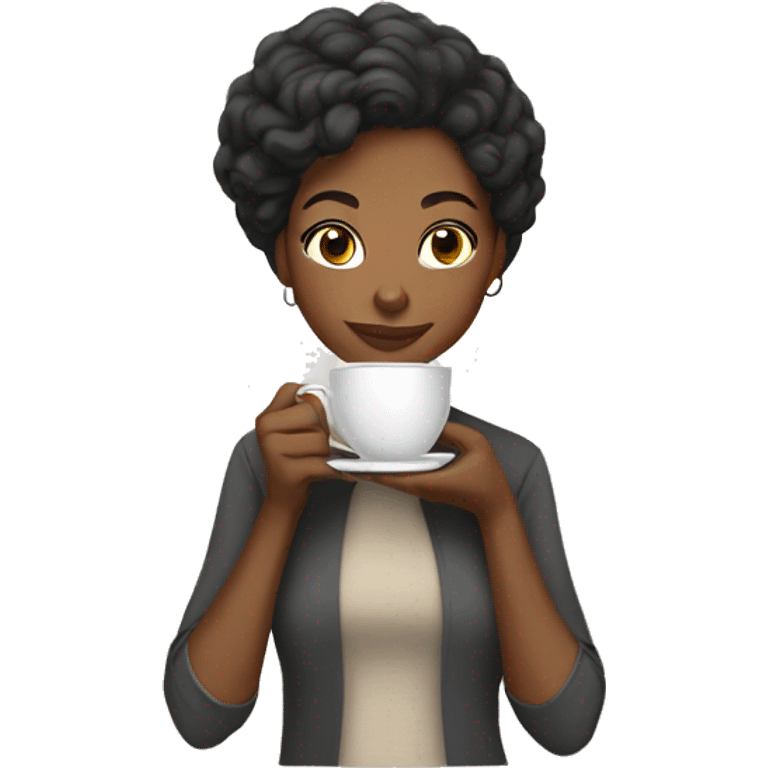 Caramel colored black woman with gray and black hair drinking tea emoji