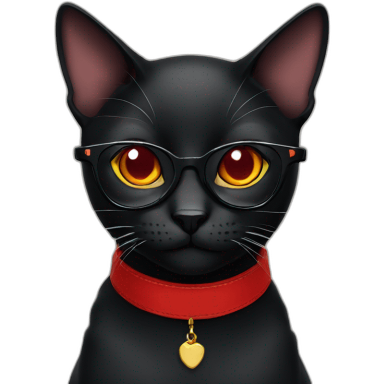 Black cat with glasses and red choker emoji