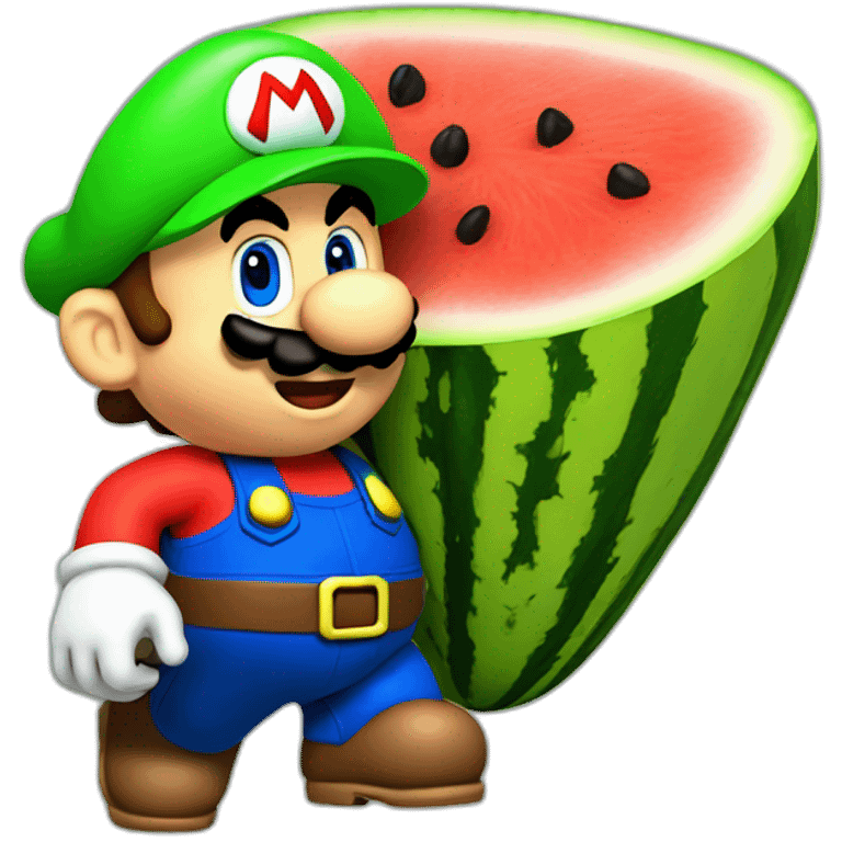 super mario with a watermelon emoji