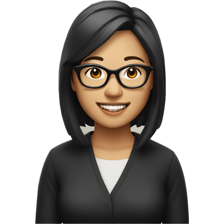 asian Woman in black glasses smiling  emoji