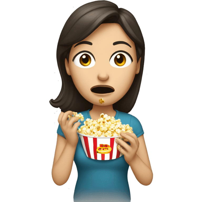 White brunette woman putting popcorn in her mouth emoji