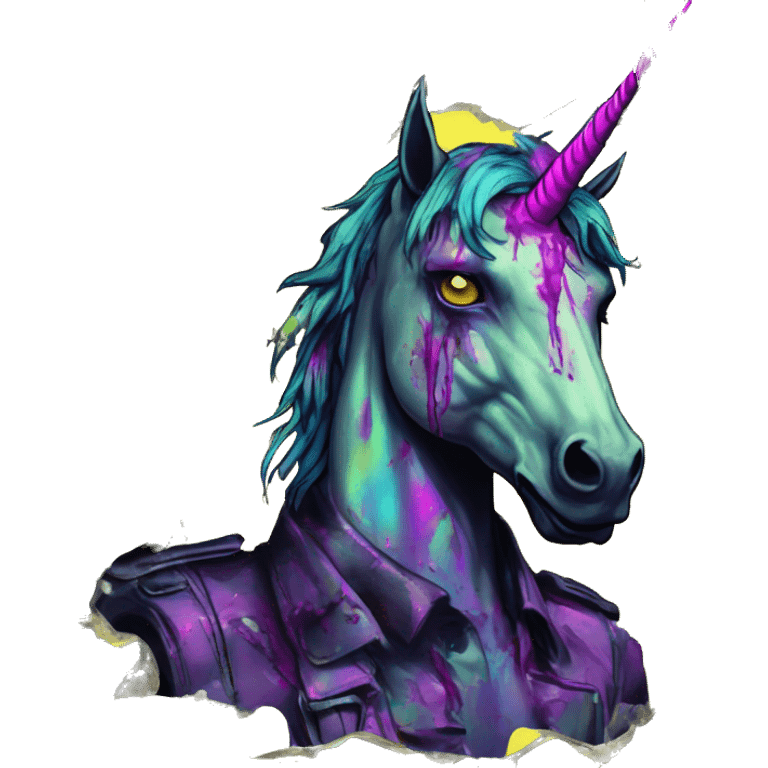 .Zombie_ Vaporwave black holographic oilslick zombie unicorn yellow caution tape graffiti Pegasus emoji