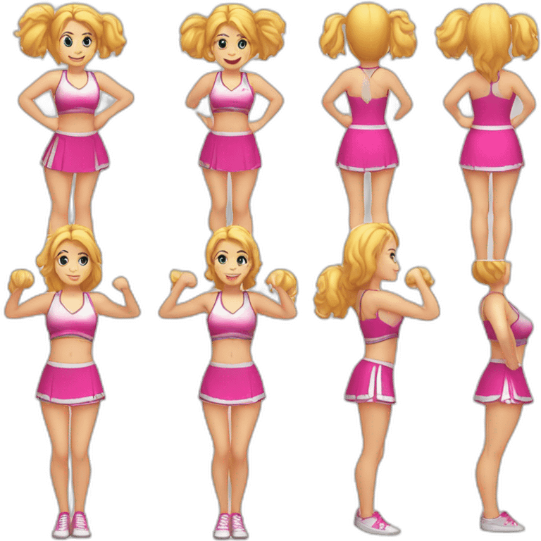 Full body Caucasian curvy cheerleader back and front views emoji