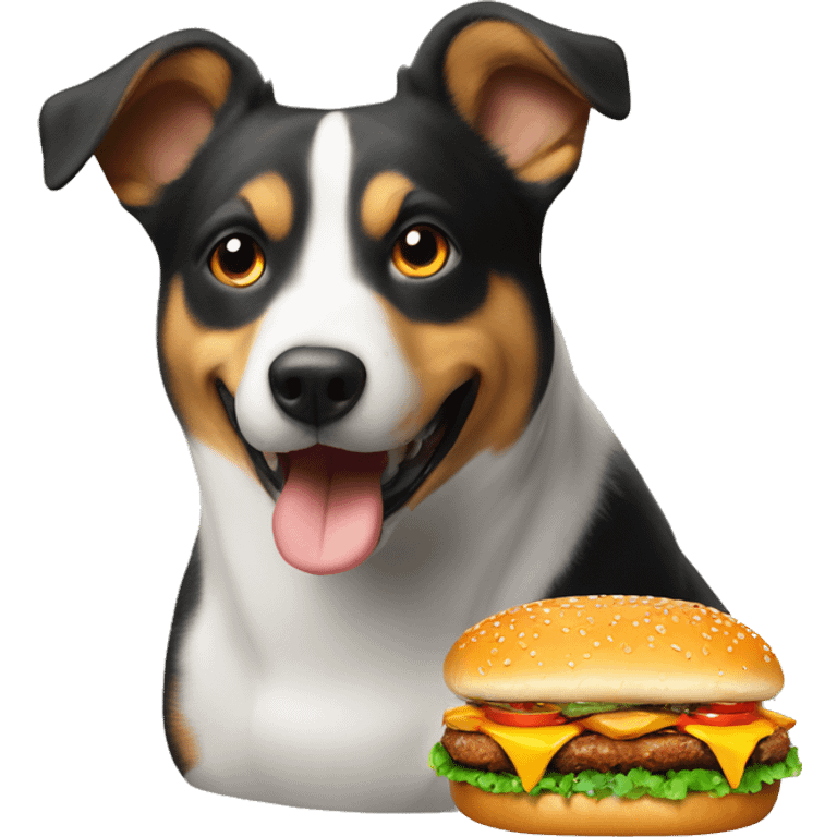 Dog eating ￼burger with chicken on its back emoji