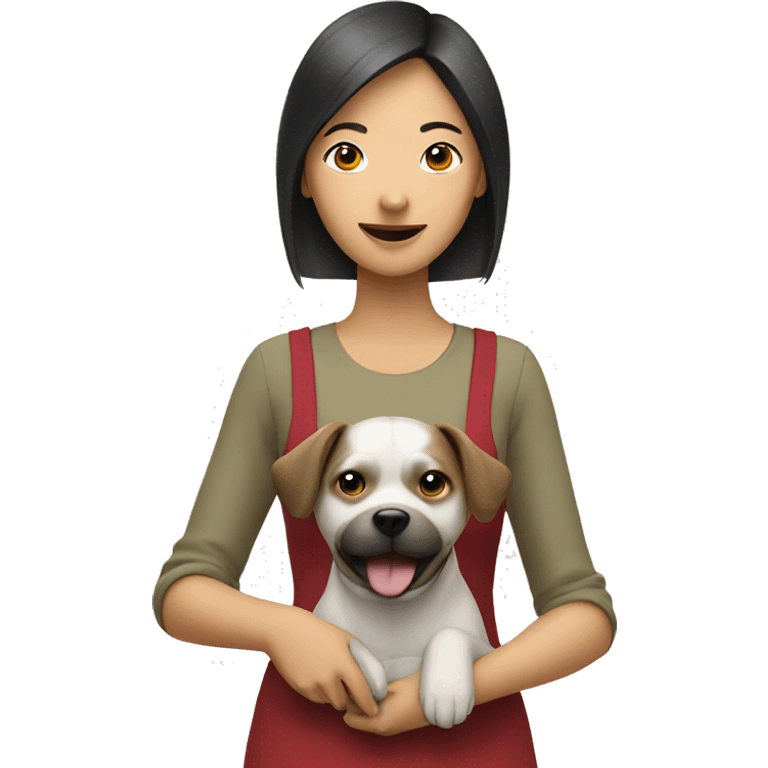 asian woman with dog and fork emoji