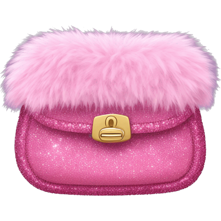 Realistic pink Sparkle glitter and fur purse. emoji