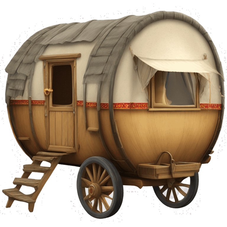 Realistic vintage round gypsy caravan wagon camper emoji