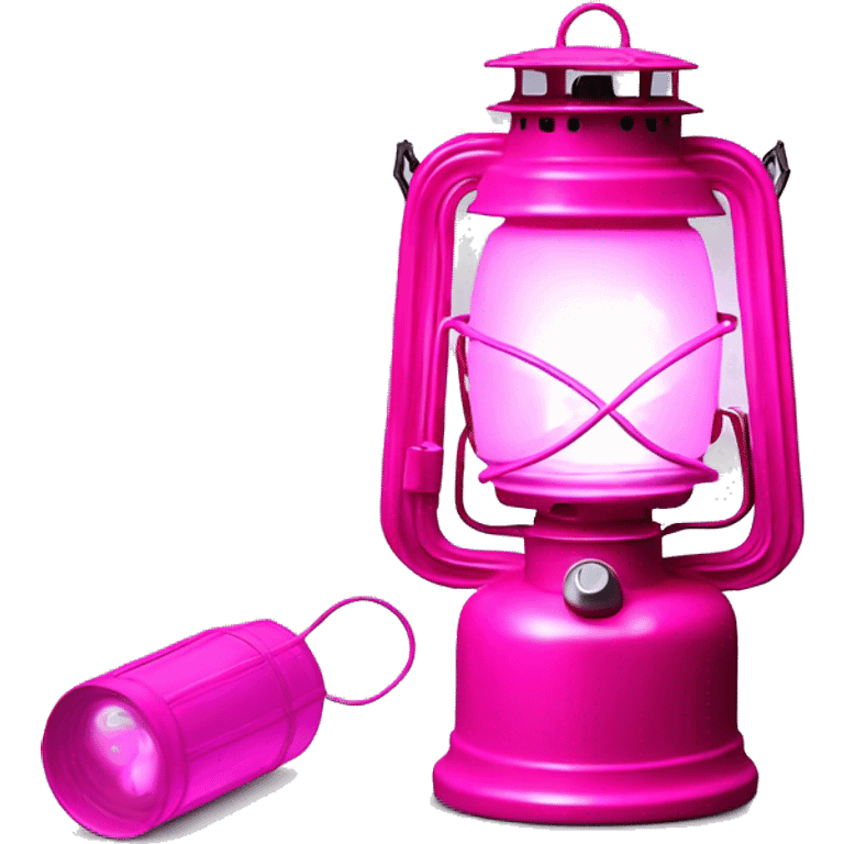 Realistic camping hot pink lit camping lantern lisolated. emoji