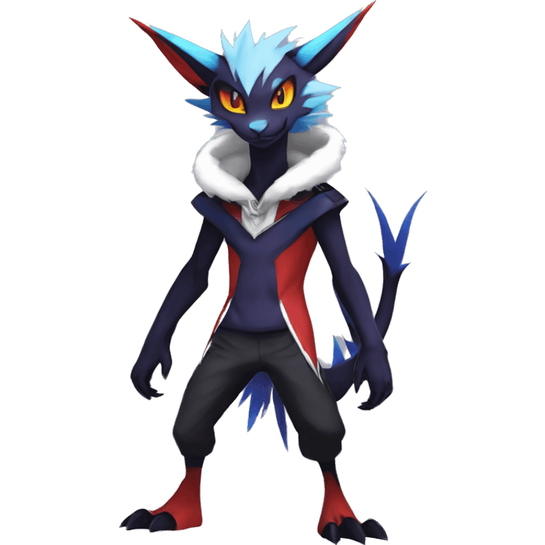 Cool Anthro Dark Absol-Noivern-Quilava-Litten-Pokémon with edgy stripes hoodie spiked collar punk Full Body emoji