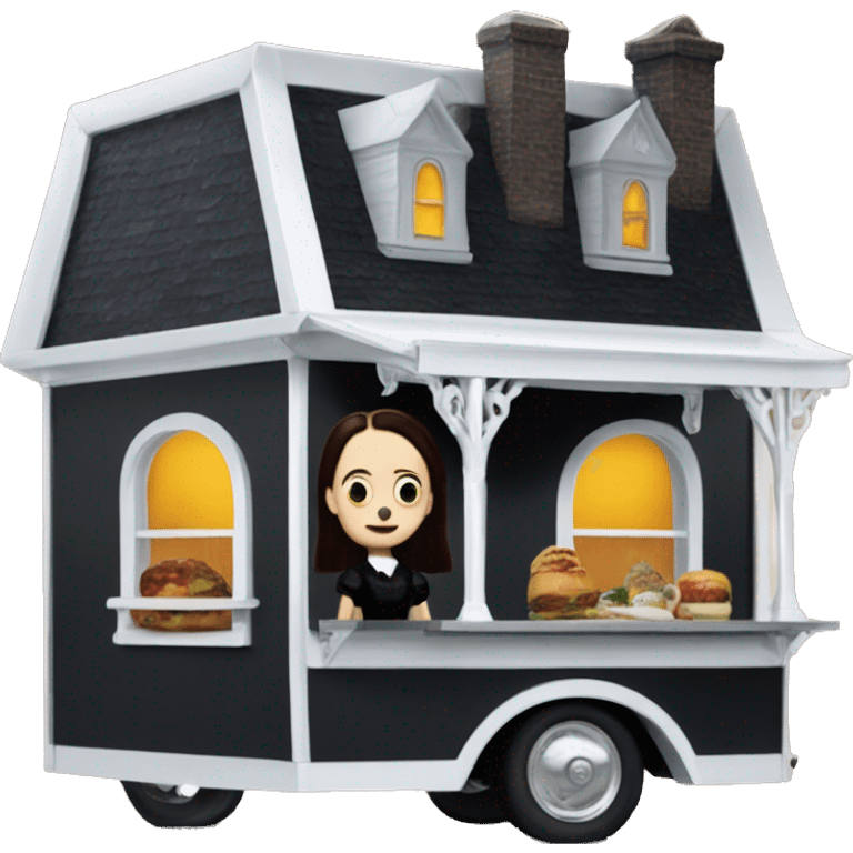 Realized Wednesday Addams haunted dream house on food truck  emoji