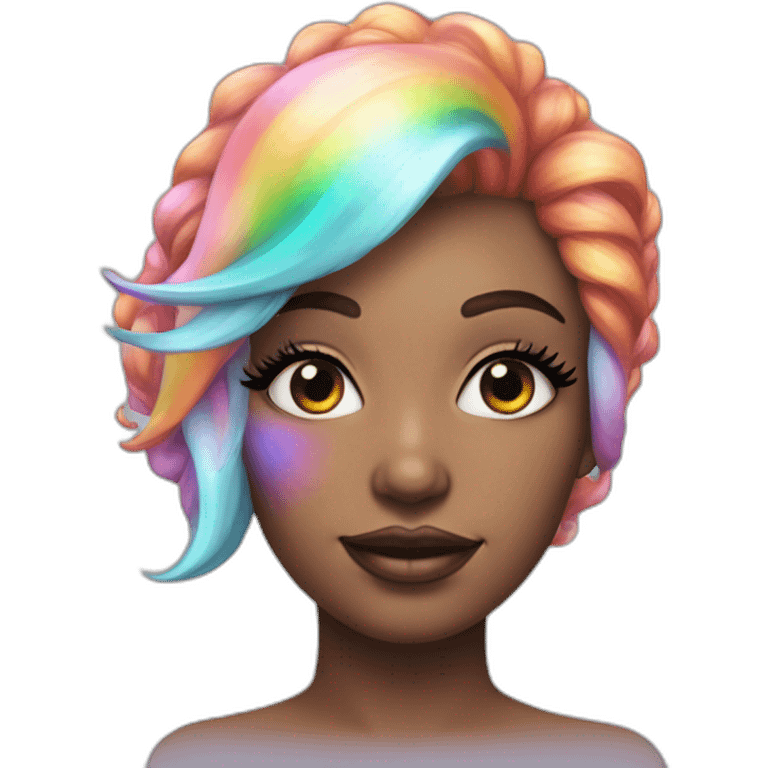 Holographic unicorn woman with rainbow hair and big eyelashes emoji