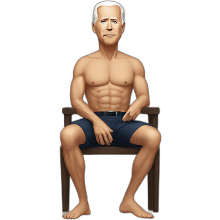 joe biden wearing a skirt and no shirt sitting acting out that scene from basic instinct sitting facing forward legs apart(full body, ios17) emoji