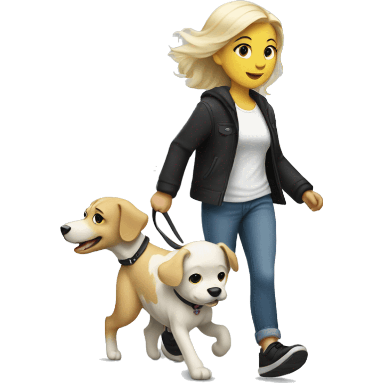 Blond Girl walk with a white-black dog emoji