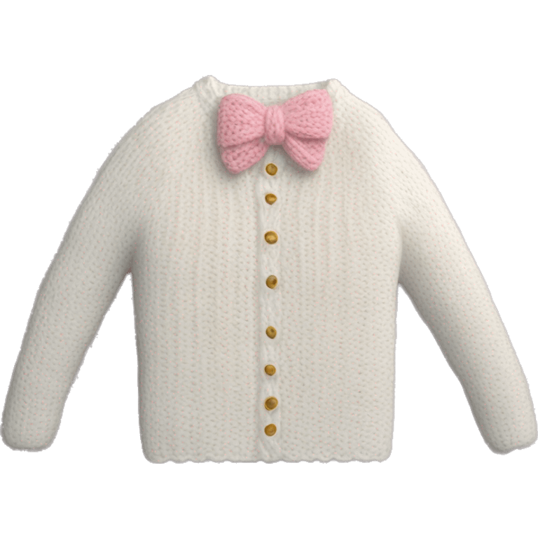 white knit sweater with crochet light pink bow emoji