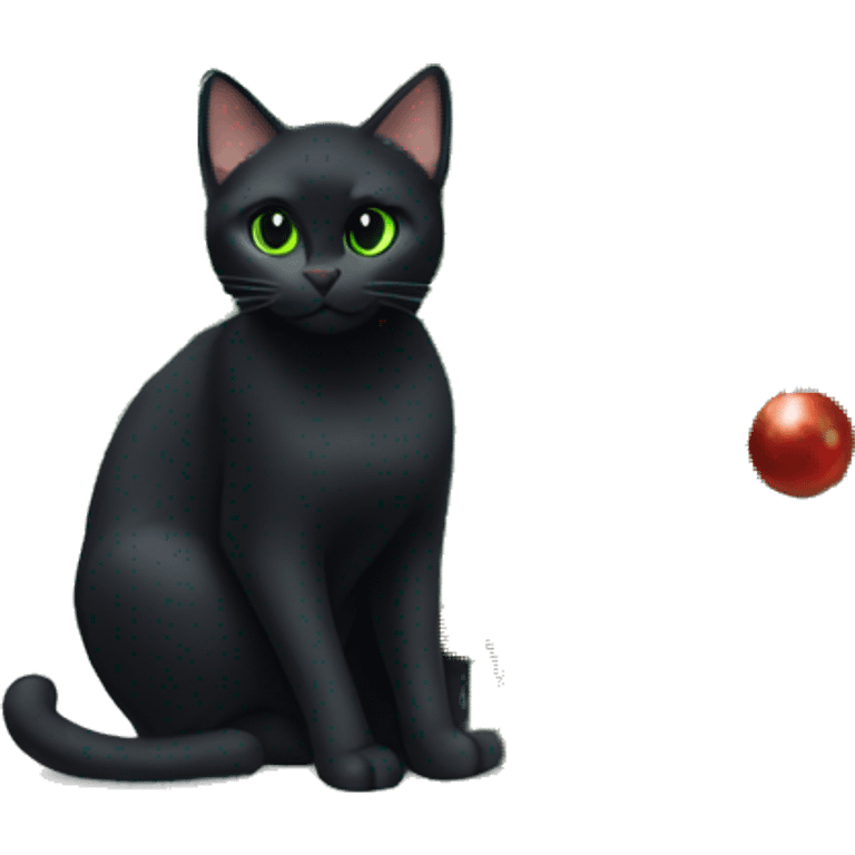 Black cat with green eyes sitting on a Christmas tree emoji