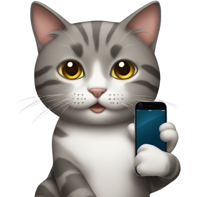 a cat holding an iphone emoji