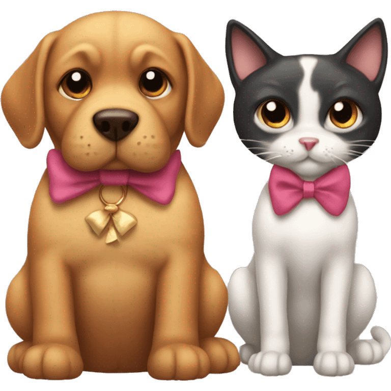 Cat and dog with bow emoji