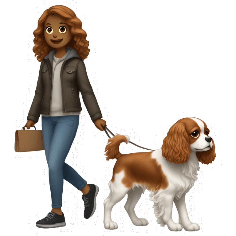 Girl walking with cavalier king Charlie’s spaniel emoji