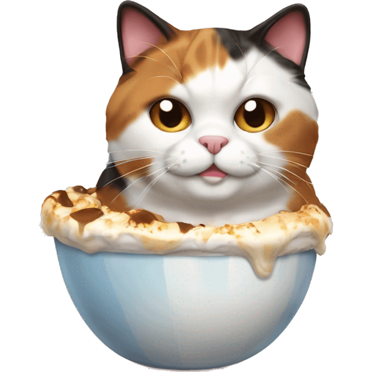 Realistic Fat calico cat with sundae emoji