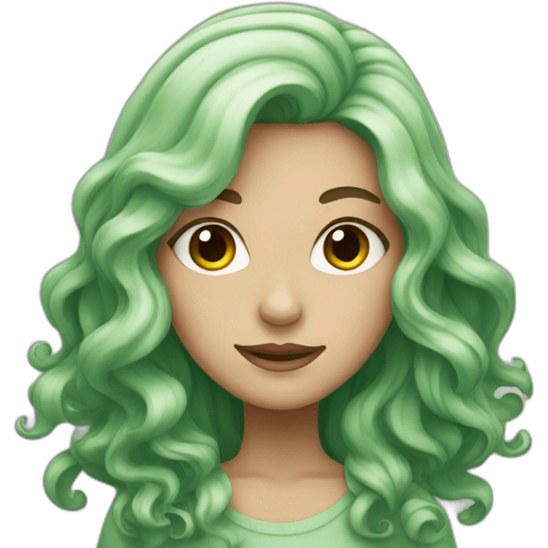 female, white, long green wavy hair emoji