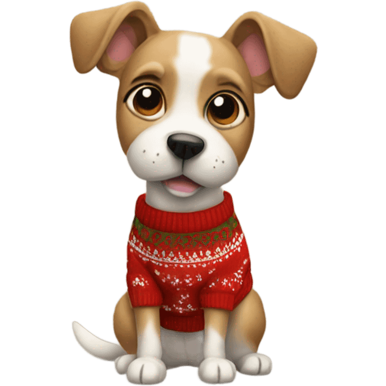 Dog wearing a ugly Christmas sweater emoji