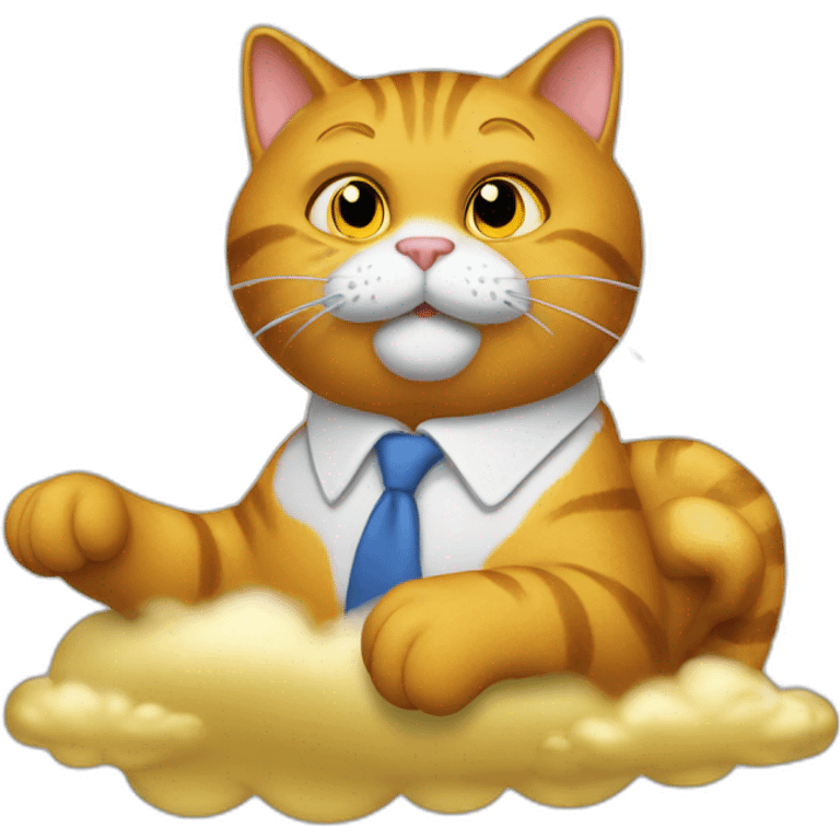 garfield cat secretary sitting on top of the gold cloud emoji