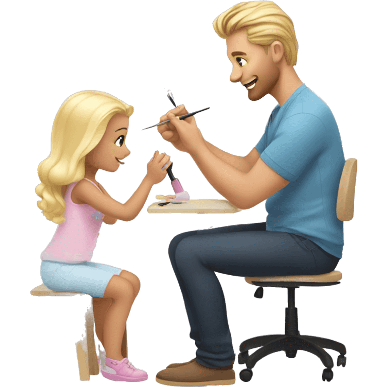 blonde babydaughter gives blonde dad a manicure emoji