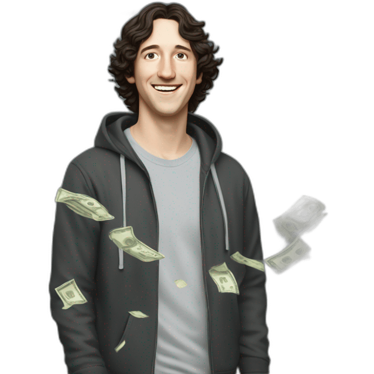 josh brener from silicon valley, realistic with hoodie dancing in the money rain emoji