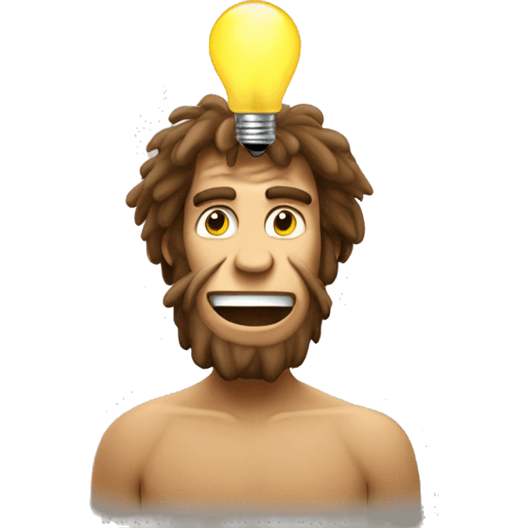 caveman light bulb moment happy but inquisitive - face and light bulb only emoji